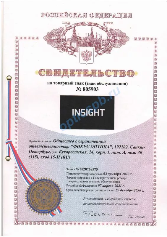 Свидетельство на товарный знак (знак обслуживания) Insight