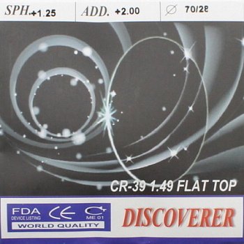 Фото Полимерная бифокальная линза  CR-39  n=1,49 Bifocal Flat top 70/28 (пара) D70