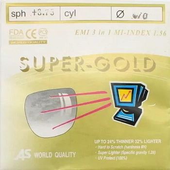 Фото Полимерная линза  с мультипокрытием n=1,56 Gold HMC D70