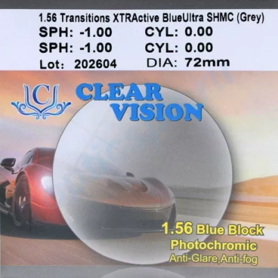 Фото Полимерная фотохромная линза CV n=1,56 Transitions XTRActive SHMC Blue Block 