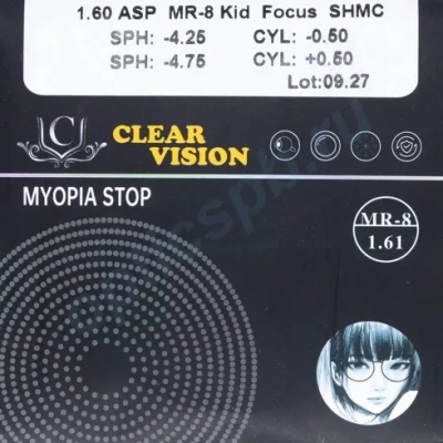 Фото Полимерная астигматическая детская линза CV  Kid Focus n=1,61 MR-8 AS HMC EMI UV