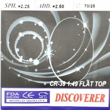 Фото Полимерная бифокальная линза  с мультипокрытием CR-39  n=1,49 Bifocal Flat top HMC 70/28 (пара) D70