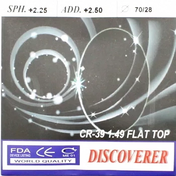 Фото Полимерная бифокальная линза  с мультипокрытием CR-39  n=1,49 Bifocal Flat top HMC 70/28 (пара) D70